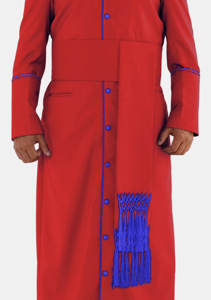 Ceinture eClergys rouge avec franges nouées à la main bleu roi