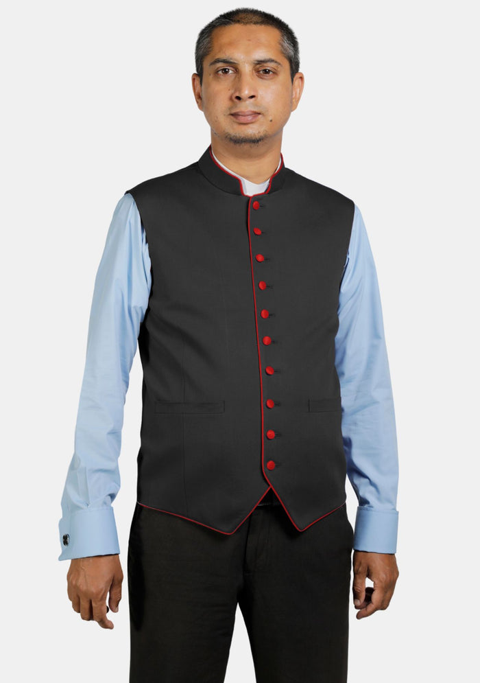 Gilet clergé noir éloquent avec bordure contrastée
