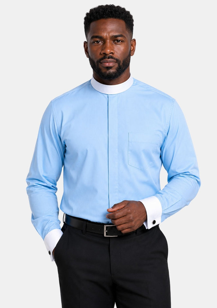 Chemise clergé marron à col à bandes