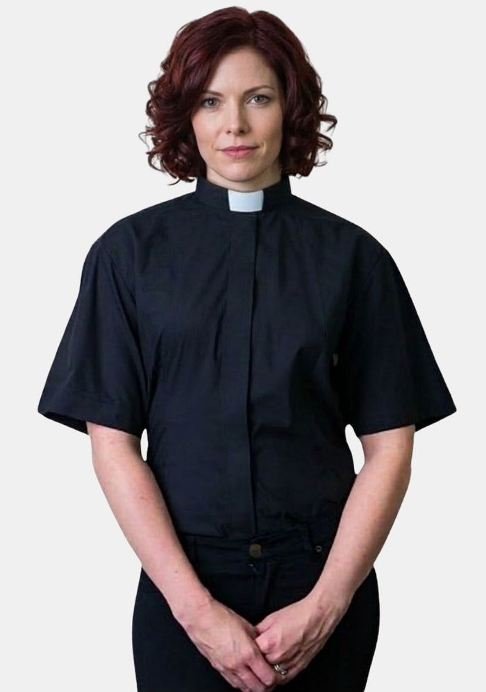 Chemise noire à col rabattu pour femme