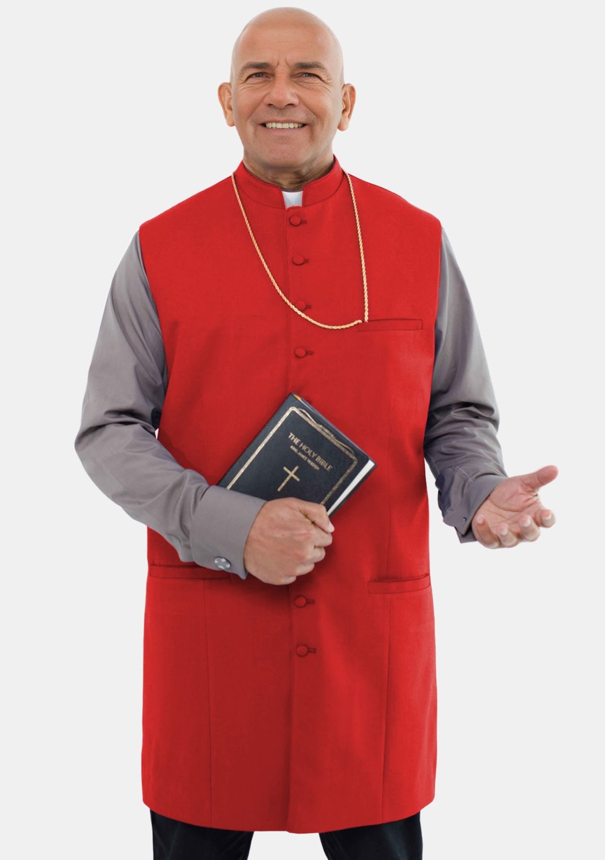 Gilet long rouge pour homme, style clergé