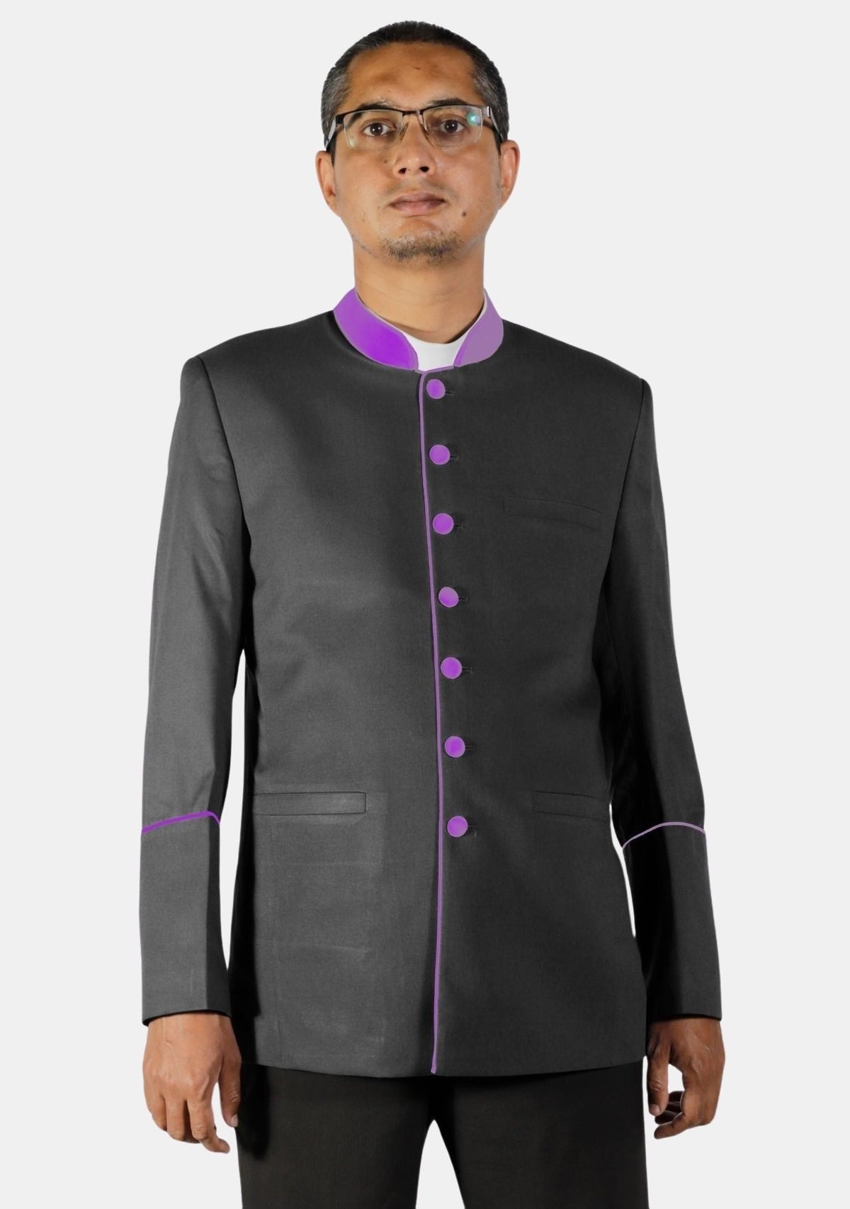 Veste de pasteur moderne noire et violette