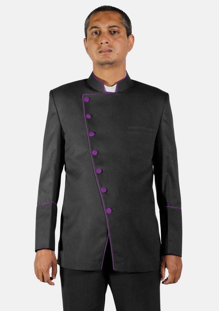 Veste cléricale croisée noire et violette