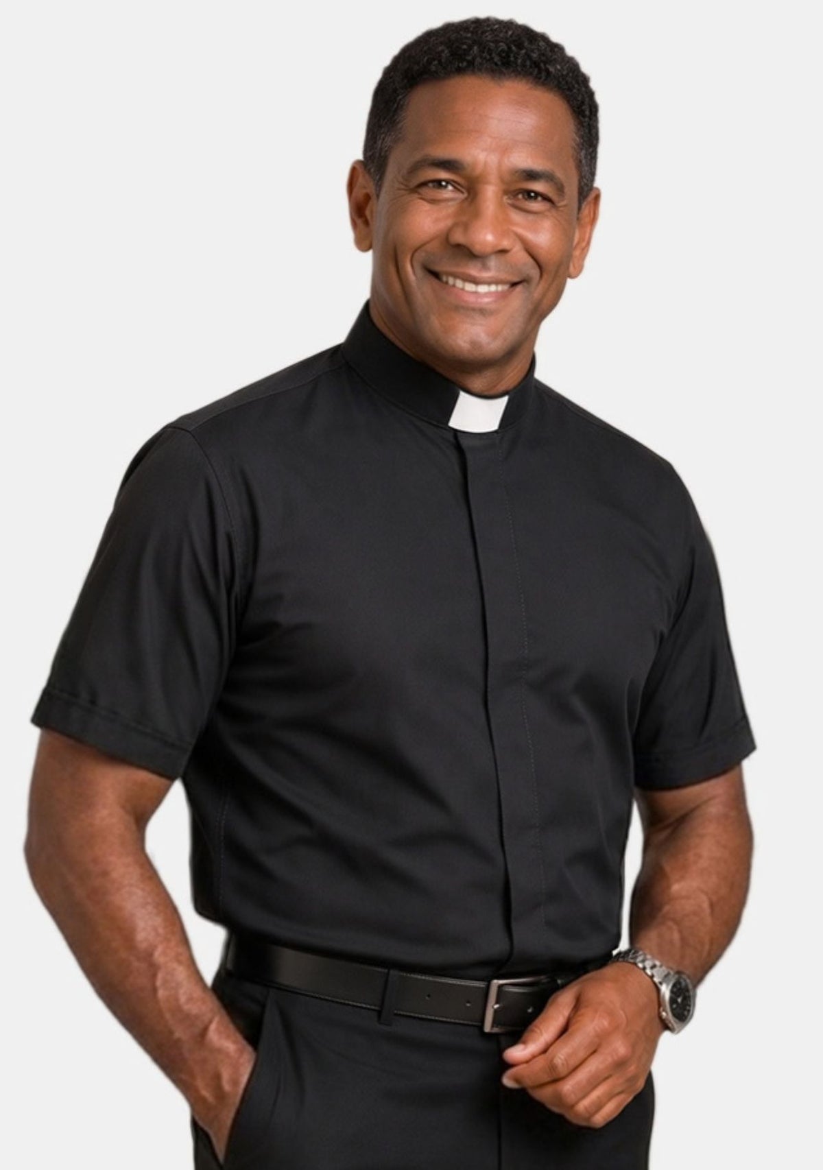 Chemise cléricale noire à col tonsuré