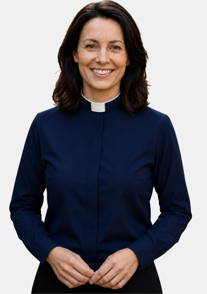 Chemise noire eClergy pour femme à col romain
