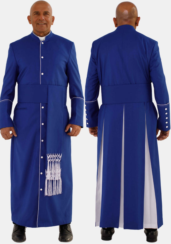 Robe de prêtre bleu roi et blanche pour homme