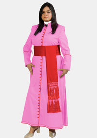 Soutane rose pour femme avec bordure rouge