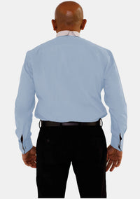 Chemise ecclésiastique bleu ciel à manches longues et col montant pour homme