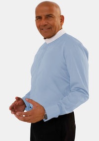 Chemise ecclésiastique bleu ciel à manches longues et col montant pour homme