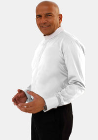 Chemise blanche à manches longues et col à bande pour homme