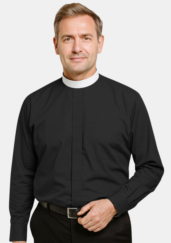 Chemise noire à col montant pour prêtre