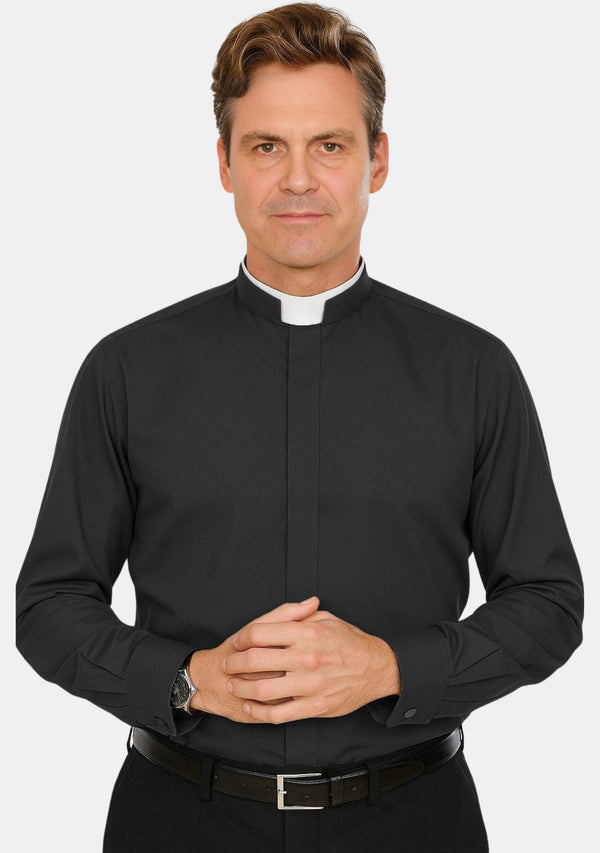 Chemise cléricale noire à col tonsuré