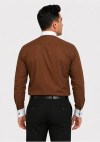 Chemise clergé marron à col à bandes