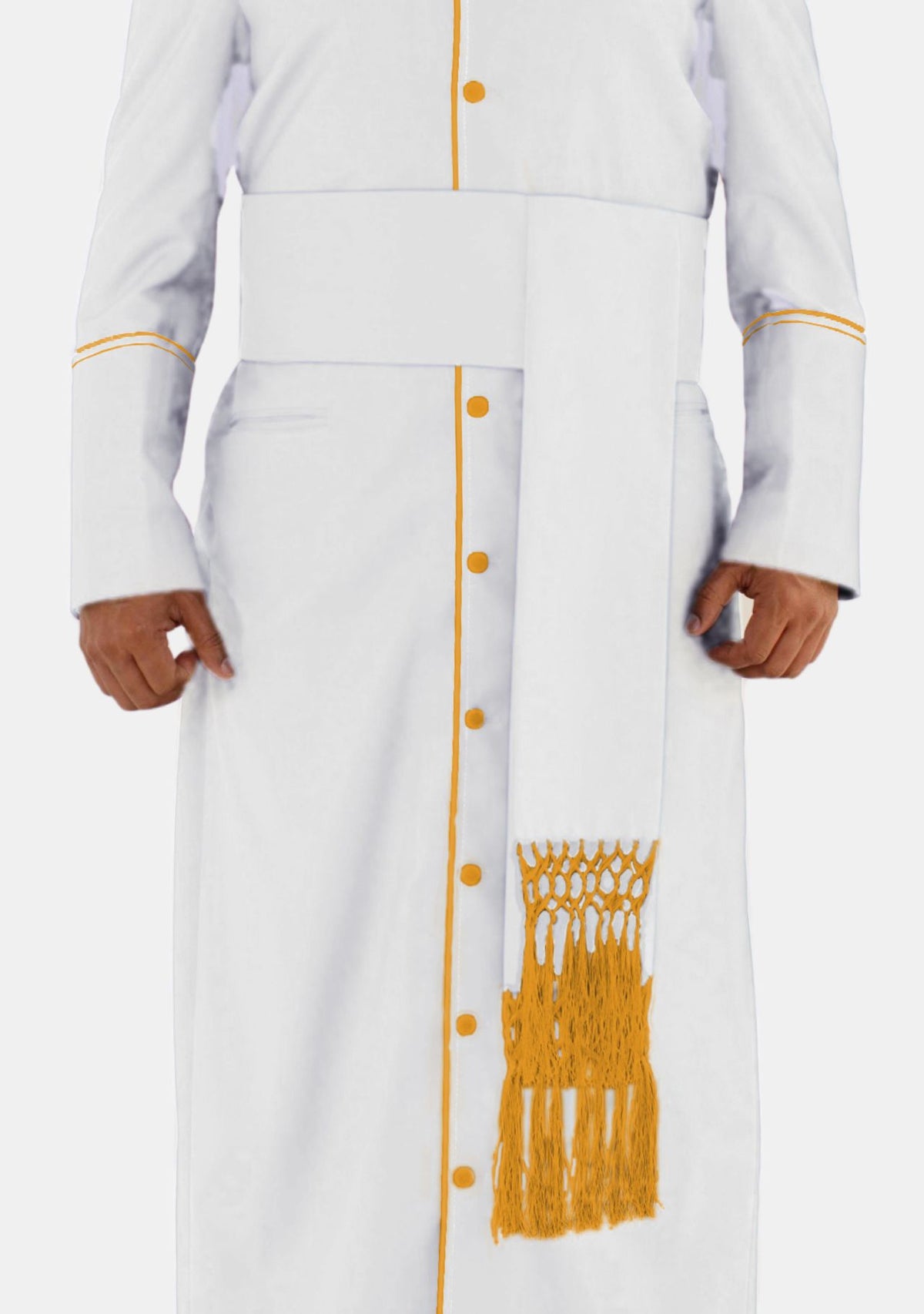 Ceinture de cérémonie blanche à franges dorées