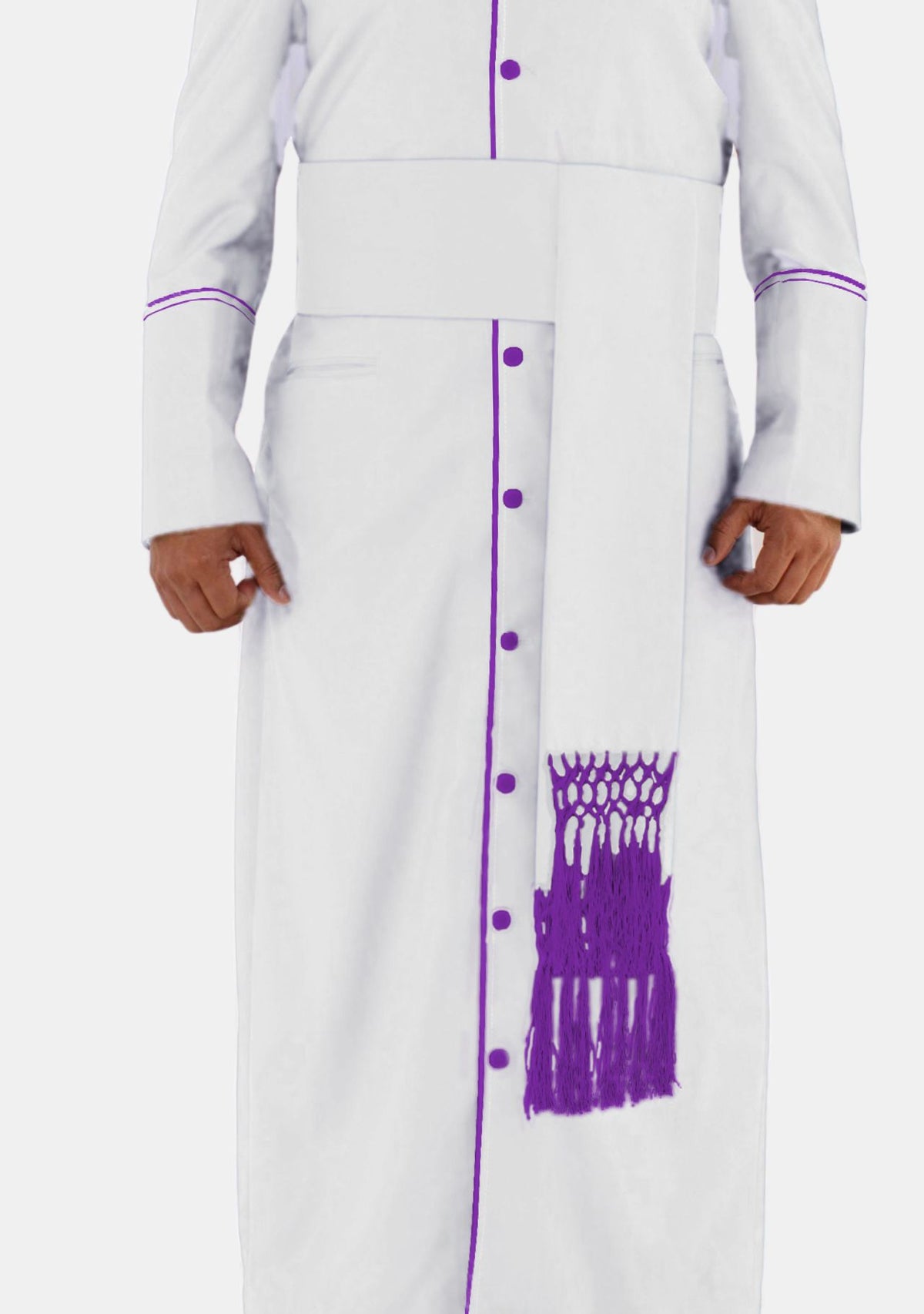 Ceinture eClergys blanche à franges violettes romaines