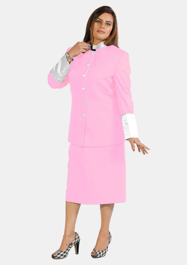Tailleur jupe clérical rose et blanc d'eClergy