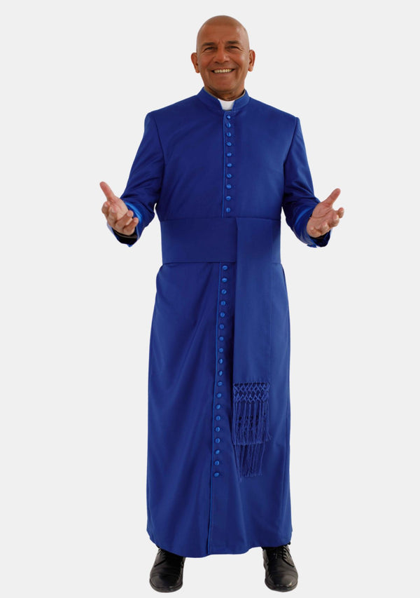 Soutane romaine Cornelius pour homme bleu roi avec manchette en satin
