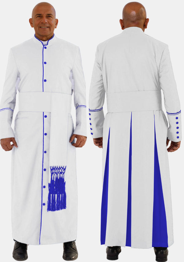 Robe de prêtre électronique blanche et bleu roi pour homme