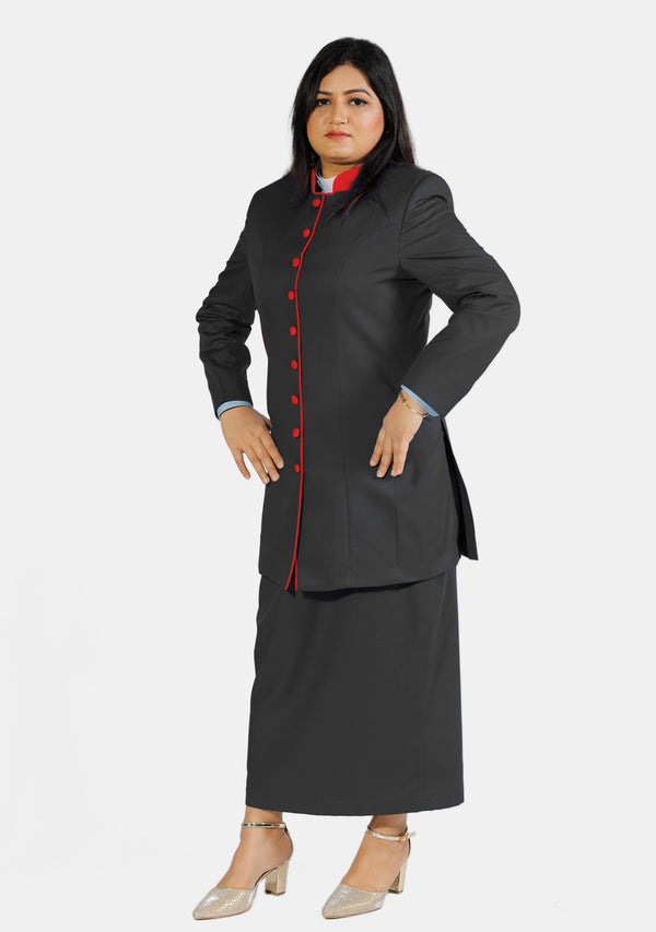 Costume ministériel noir pour femme avec contraste