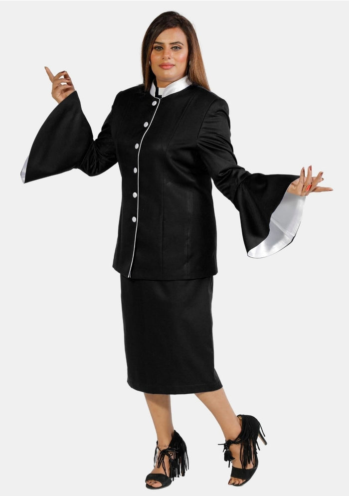 Costume eClergy à manches évasées noir et blanc
