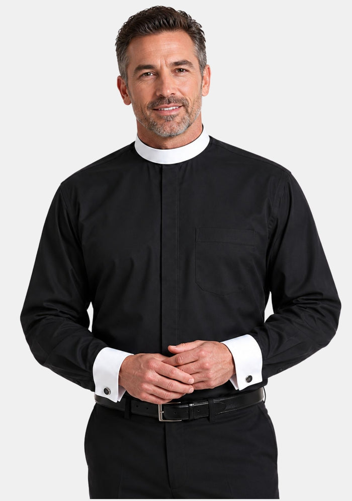 Chemise clergé marron à col à bandes