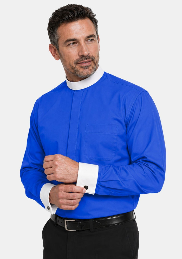 Chemise clergé marron à col à bandes