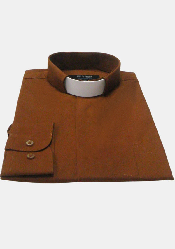 Chemise clergé marron à col tab pour homme