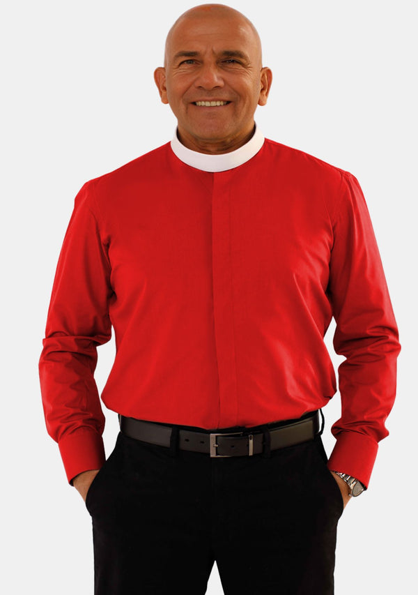 Chemise rouge à col montant et manches longues pour homme