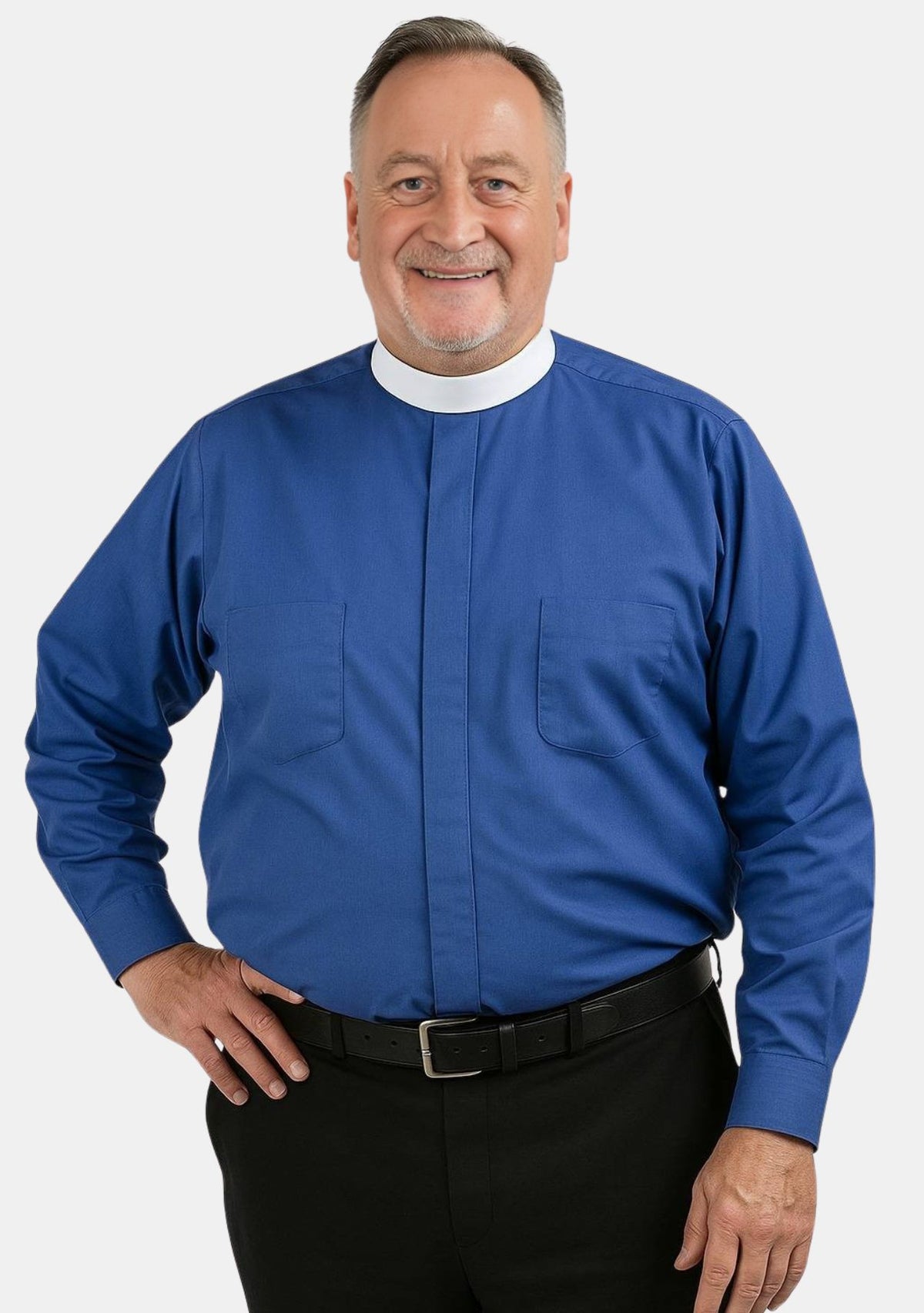Chemise clergé bleu roi à col montant