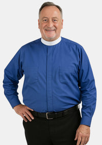 Chemise clergé bleu roi à col montant