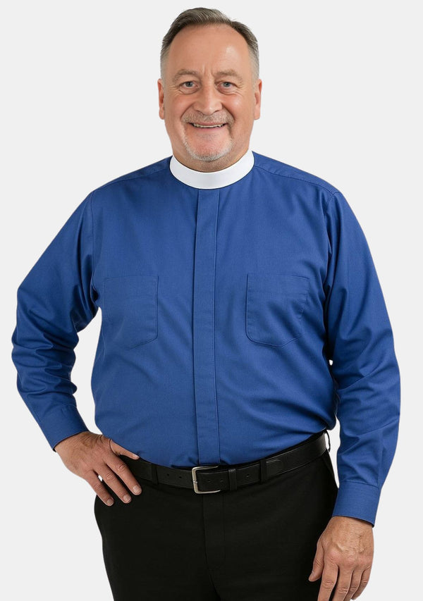 Chemise clergé bleu roi à col montant