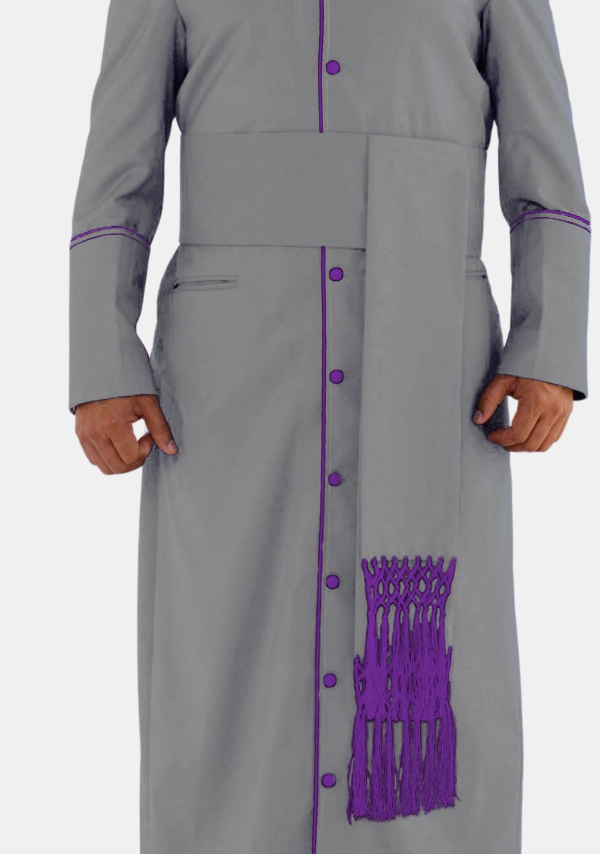 Ceinture à bande grise avec franges romaines violettes