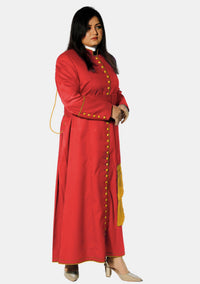 Soutane rouge Hadarah avec bordure dorée pour femme