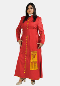 Soutane rouge Hadarah avec bordure dorée pour femme