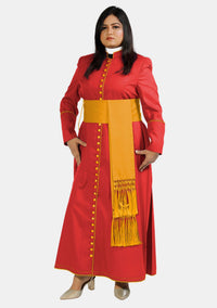 Soutane rouge Hadarah avec bordure dorée pour femme