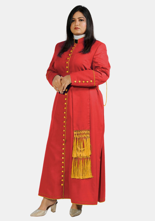 Soutane rouge Hadarah avec bordure dorée pour femme