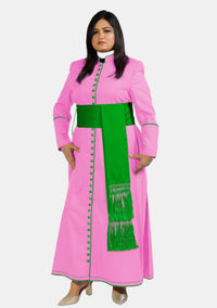 Soutane rose Hannah avec bordure verte 