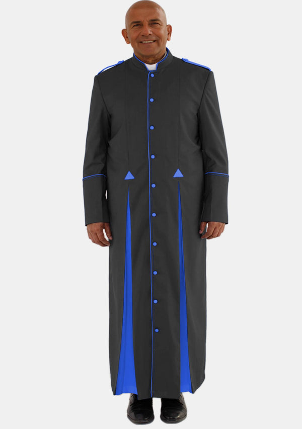 Haruz Clergy Robe for Men Black with Royal Blue Contrast