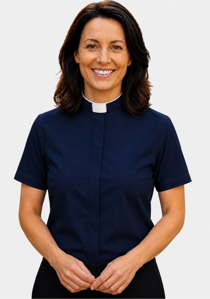 Chemise noire eClergy pour femme à col romain 
