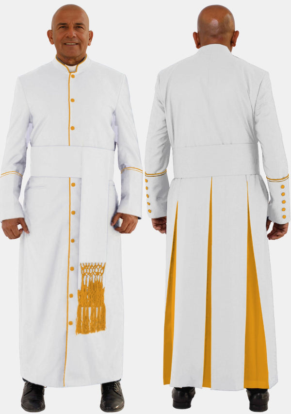 Robe cléricale blanche et dorée pour homme