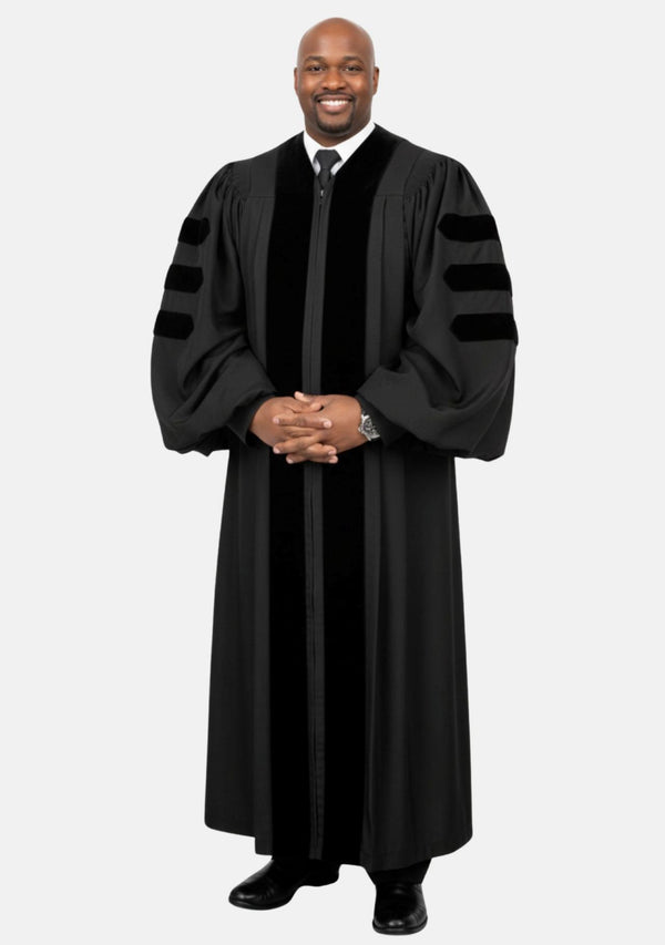 Kaniel Black Pulpit Robe with Doctoral Bars