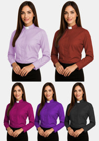 Chemise clergé à col rabattu et manches longues pour femme