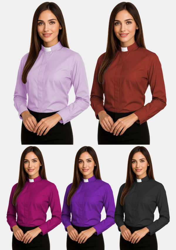 Chemise clergé à col rabattu et manches longues pour femme