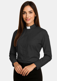 Chemise clergé à col rabattu et manches longues pour femme
