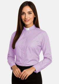 Chemise clergé à col rabattu et manches longues pour femme