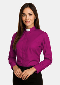 Chemise clergé à col rabattu et manches longues pour femme