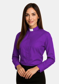 Chemise clergé à col rabattu et manches longues pour femme