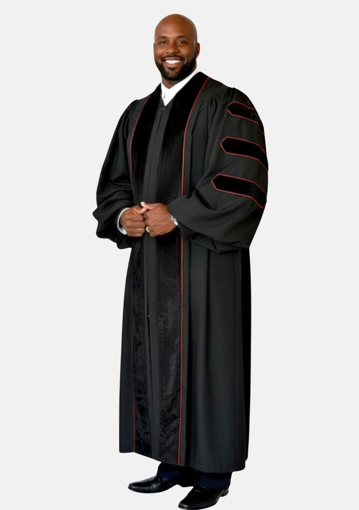 Leor Doctoral Bars Pulpit Robe for Men Black and Red