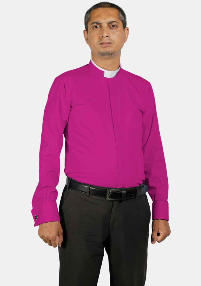 Chemise cléricale à col tonsuré rouge et violet