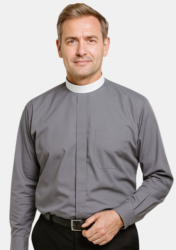 Chemise grise à col montant pour homme